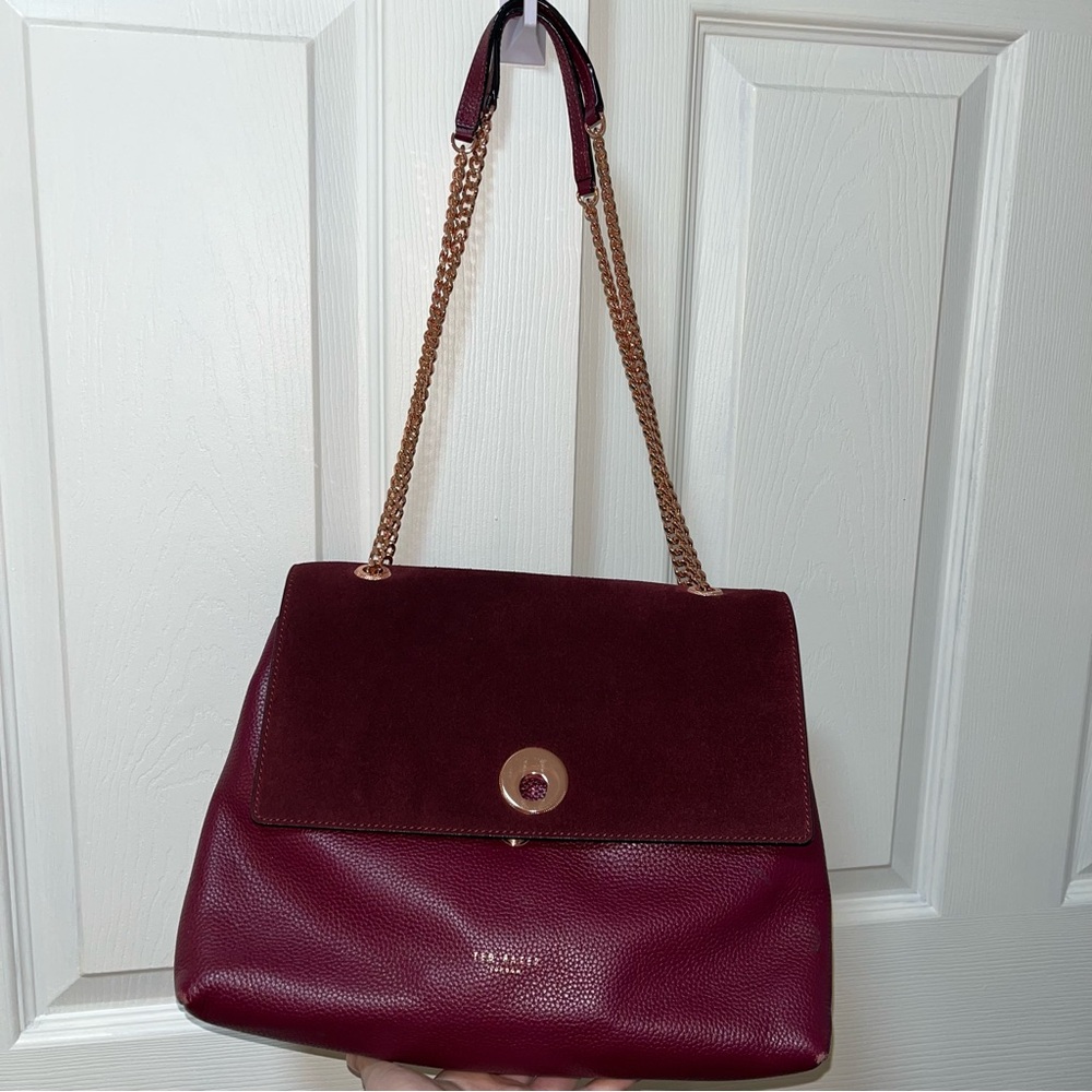 Ted Baker Sophina Circle Lock Suede Shoulder Bag- Burgundy View 5